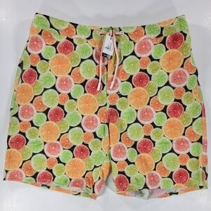 NEW JOHNNIE-O Bridgetown Swim Trunks Mens XL 8" Lined Board Shorts Citrus Print